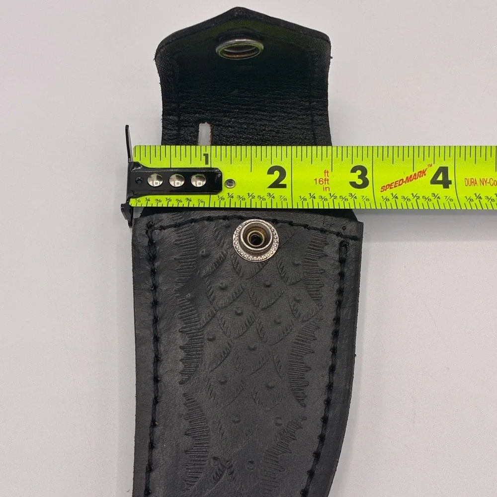 Leather Folding Knife Sheath Belt Case Pouch Snap Closure Tooled Feather Design